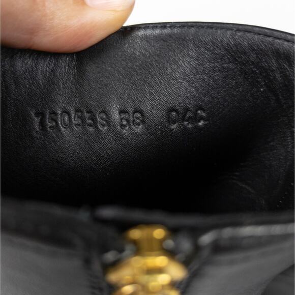 GUCCI Black Leather Cara Big Logo Chunky Heeled Bootie Mid Calf Women's EU 38 - Picture 10 of 11